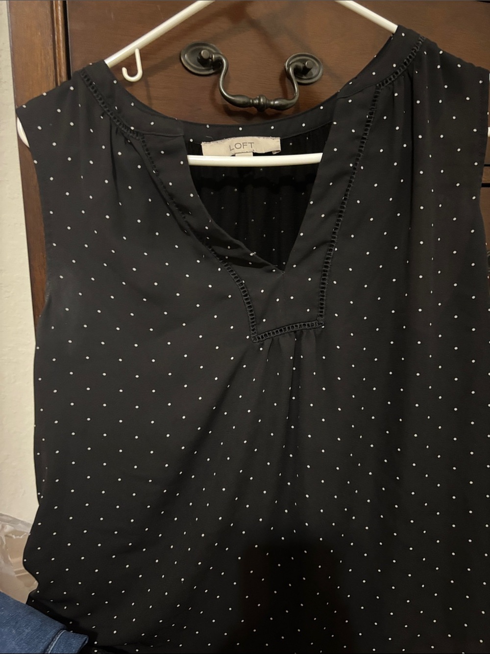 LOFT Black Sleeveless Polka Dot Camisole